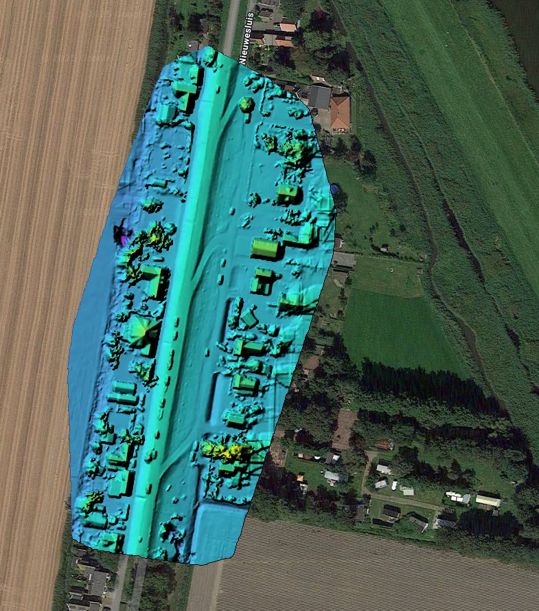 Drone met camera in vlucht boven survey-gebied